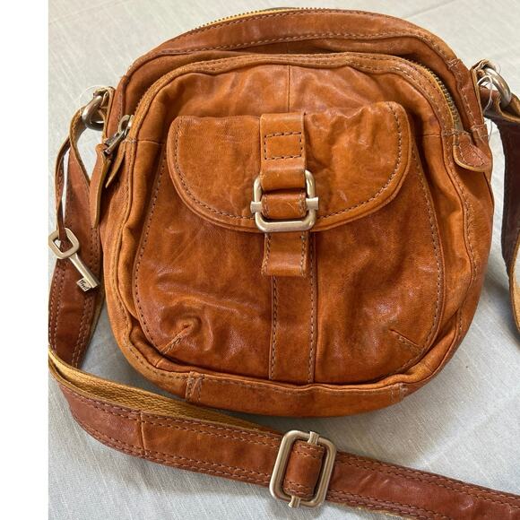 Fossil Tan Leather Boho Handbag Western Shoulder Crossbody 10x11x3 - Picture 2 of 11
